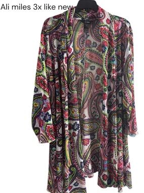 Ali Miles Paisley Open Cardigan - Pink, Green, Blue